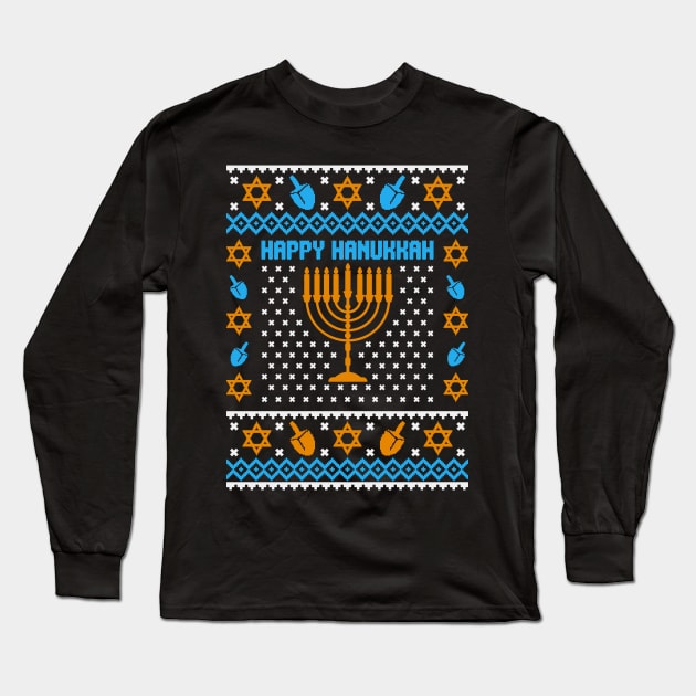 Happy Hanukkah Ugly Christmas Sweater Long Sleeve T-Shirt by Hobbybox